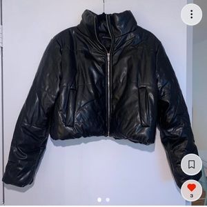Pretty Little Thing Cropped Leather Puffer Jacket